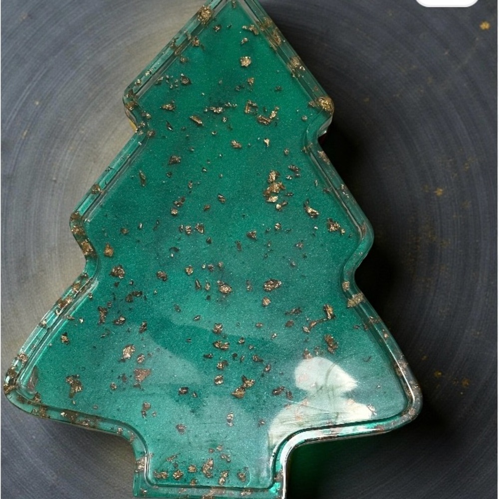 Festive Green with gold flakes Holiday Epoxy Resin Tree Decor
